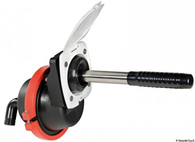 Hand pump foldable behind the bulkhead