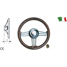 STAINLESS STEEL AND MAHOGANY STEERING WHEEL 350mm